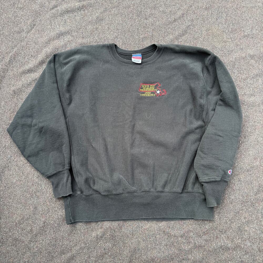 Vintage 2000 Champion Reverse Weave Black Plymouth Massachusetts Sweatshirt 2XL